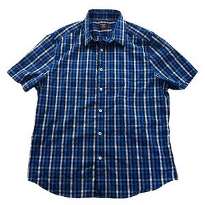 Untuckit Mens Shirt Large Short Sleeve Dark Blue Check Button Up Classic Casual
